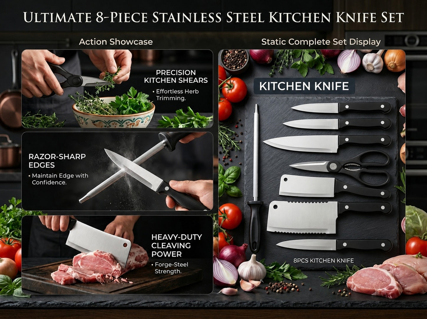 Premium 8-Piece Stainless Steel Knife Set | Ultra Sharp & Rust Resistant