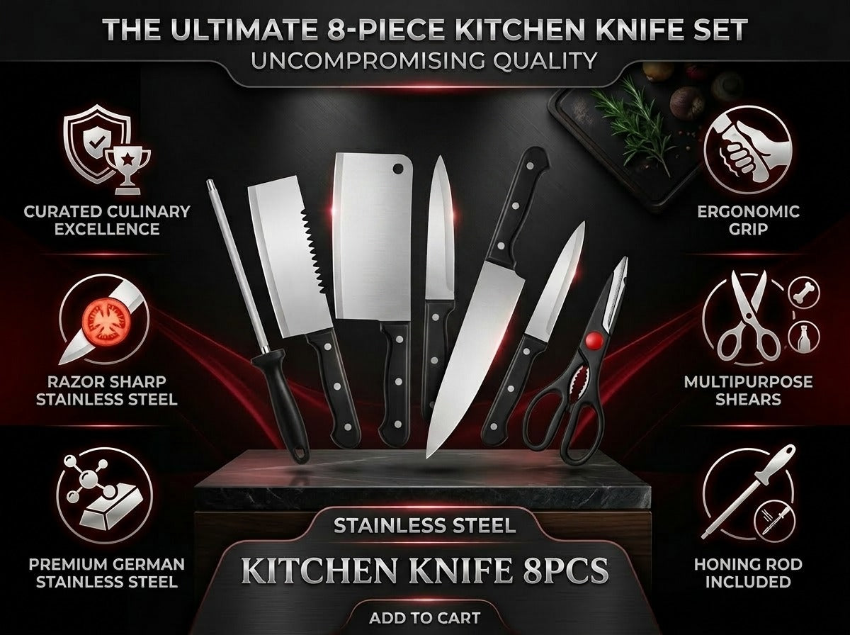 Premium 8-Piece Stainless Steel Knife Set | Ultra Sharp & Rust Resistant