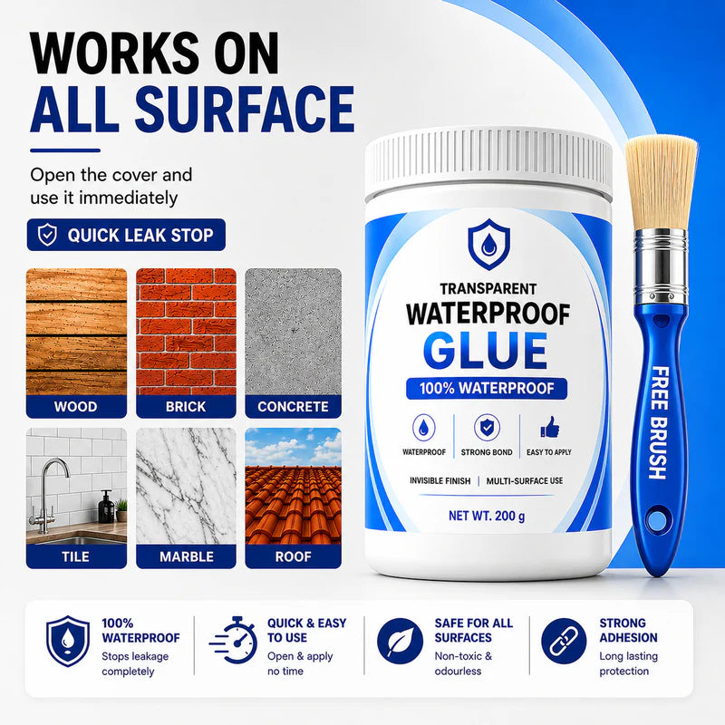 Premium Transparent Waterproof Leak Repair Glue | Strong Multi-Surface Sealant | Invisible Finish