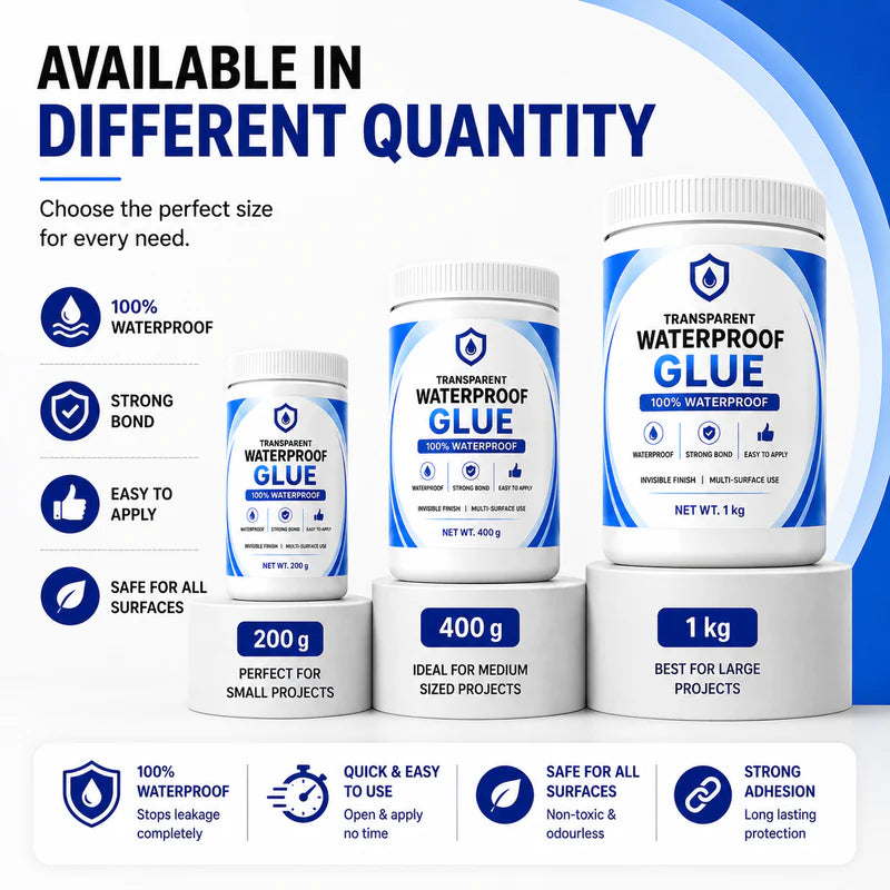 Premium Transparent Waterproof Leak Repair Glue | Strong Multi-Surface Sealant | Invisible Finish